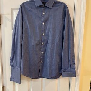 Men's Sz M 15-15.5 Banana Republic Navy Button-Up Shirt Fitted Cufflinks Sleeve
